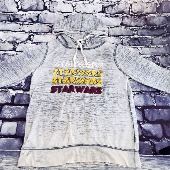 Star Wars womens gray prism multi-color logo hoodie top - Picture 1 of 4
